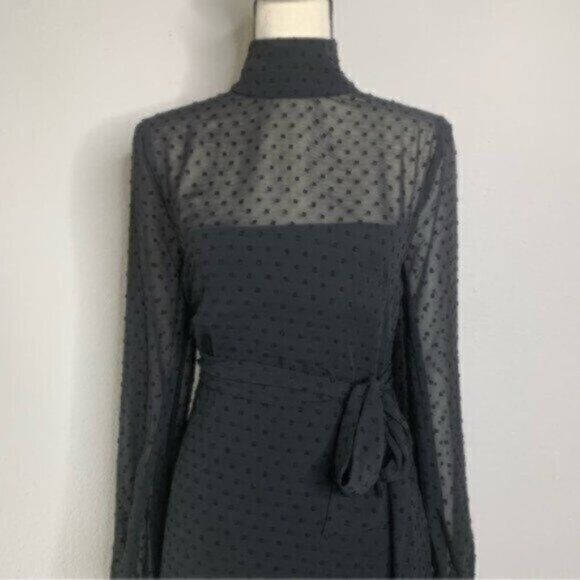 Misha Collection Black  High Neck Mini Dress With Blouson Sleeve - Picture 5 of 14